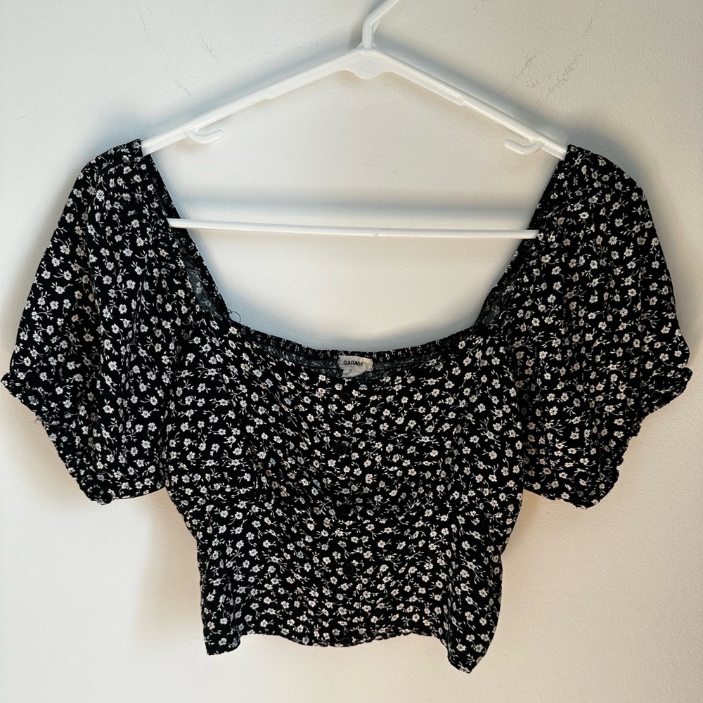 Garage black floral crop top